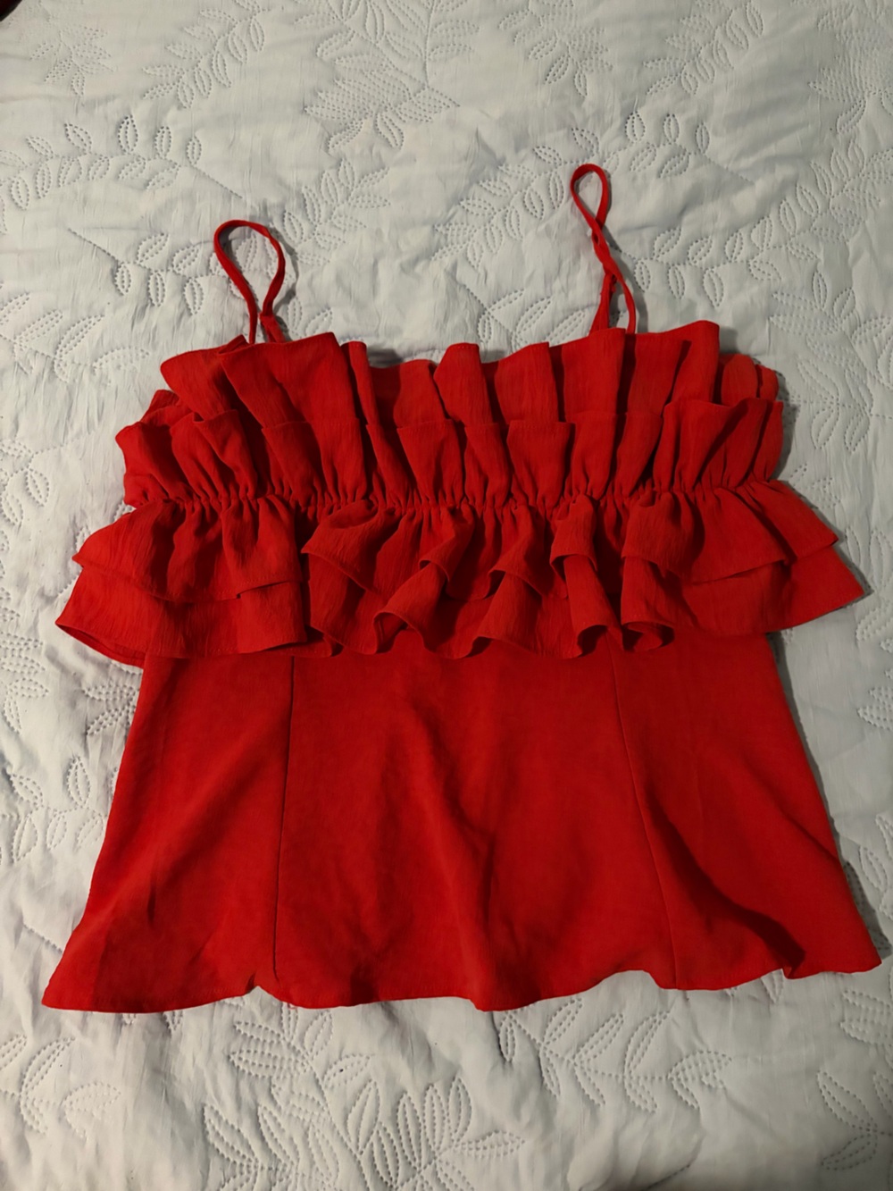 Red Ruffled Tank Top with Spaghetti Straps